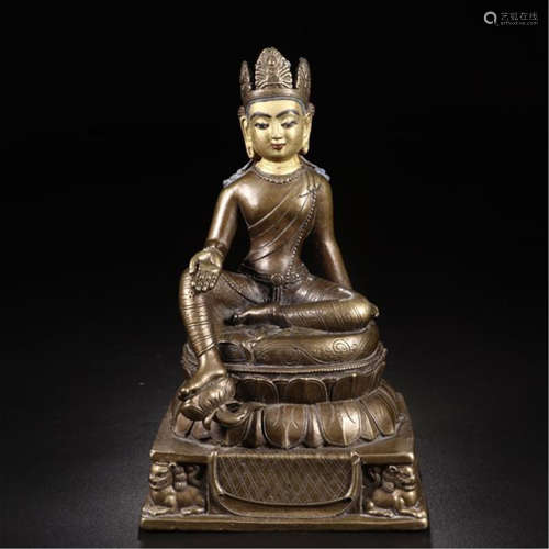 CHINESE PARTLY GILT BRONZE SEATED BUDDHA