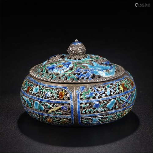 CHINESE SILVER ENAMLE LIDDED WATER JAR