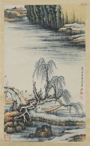 CHINESE SCROLL PAINTING OF RIVER VIEWS