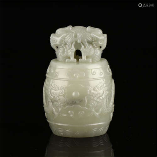 CHINESE CELADON JADE DRAGON KNOT BELL