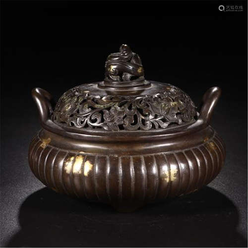 CHINESE BRONZE LIDDED ROUND CENSER