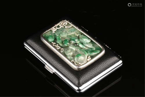 CHINESE JADEITE PLAQUE INLAID CIGARRTE CASE