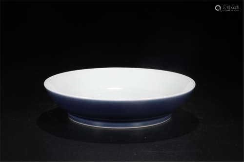 CHINESE PORCELAIN BLUE GLAZE PLATE