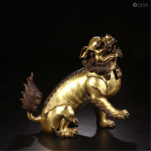 CHINESE GILT BRONZE BEAST INCENSE CAGE