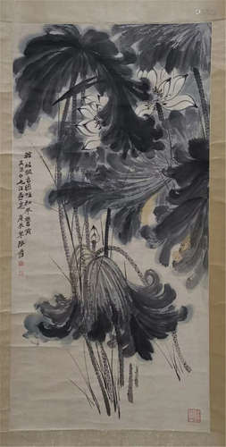 CHINESE SCROLL PAINTING OF LOTUS