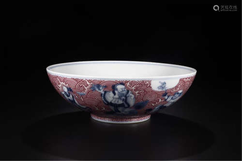 CHINESE PORCELAIN BLUE AND WHITE IRON RED FIGURES BOWL