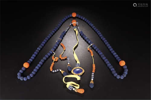 CHINESE LAPIS BEAD CHAOZHU COURT NECKLACE