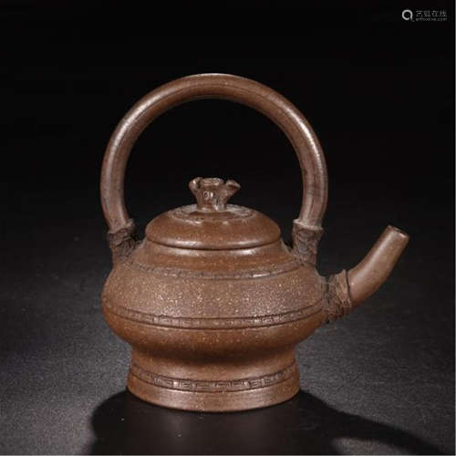 CHINESE YIXING ZISHA CLAY LONG HANDLE TEA POT