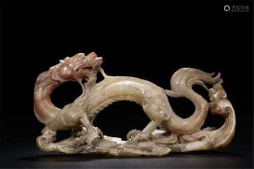 CHINESE SOAPSTONE DRAGON TABLE ITEM