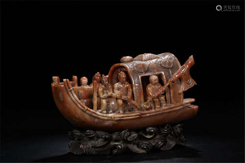 CHINESE SOAPSTONE BOAT TABLE ITEM