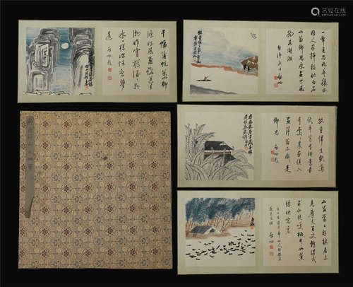 EIGHT PAGES OF CHINESE ALBUM PAINTING OF LANDSCAPE WITH CALLIGRAPHY