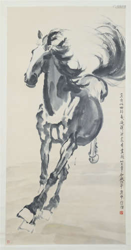 CHINESE SCROLL PAINTING OF HORSE WITH CERTIFICATE
