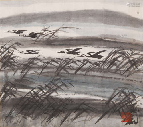 CHINESE SCROLL PAINTING OF RIVER VIEWS WITH PUBLICATION