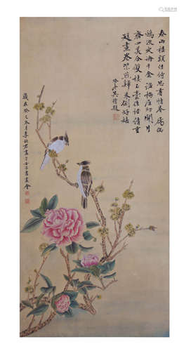 CHINESE SCROLL PAINTING OF BIRD AND FLOWER