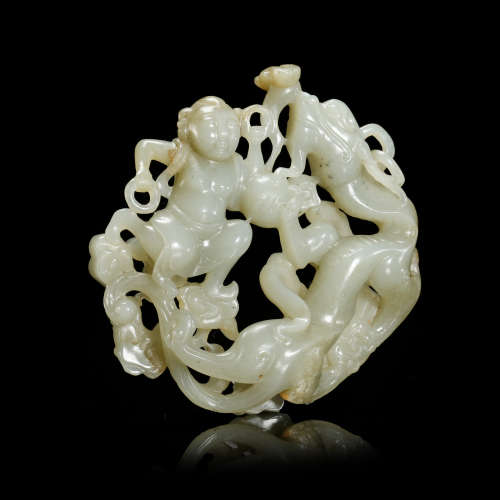 CHINESE CELADON JADE BOY AND DRAGON