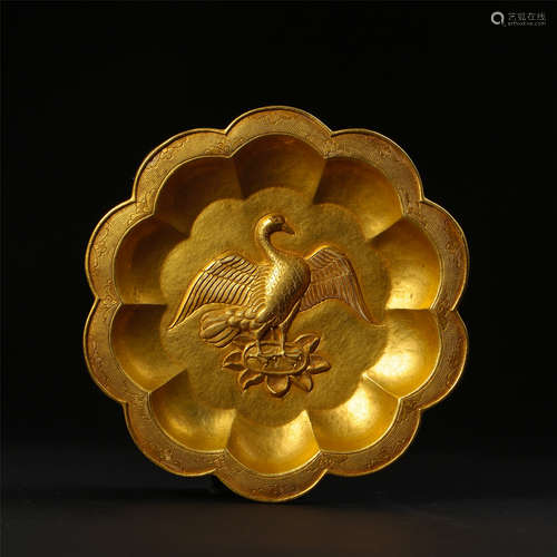 CHINESE PURE GOLD PHOENIX PLATE TANG DYNASTY