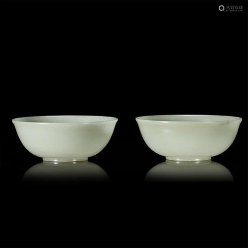 PAIR OF CHINESE CELADON JADE BOWLS