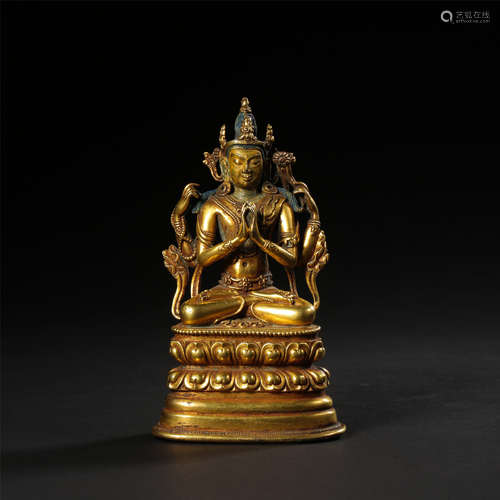 CHINESE GILT BRONZE SEATED BUDDHA