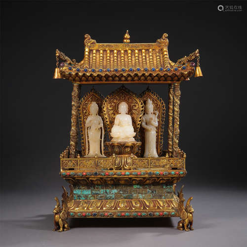 CHINESE GILT BRONZE BUDDHIST NICHE