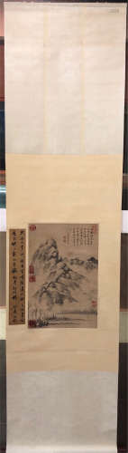 CHINESE SCROLL PAINTING OF MOUNTAIN VIEWS WITH CALLIGRAPY