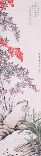 CHINESE SCROLL PAINTING OF ROCK AND FLOWER