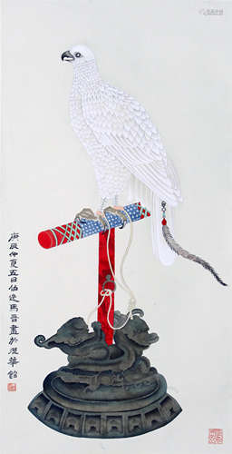 CHINESE SCROLL PAINTING OF EAGLE ON PORCH