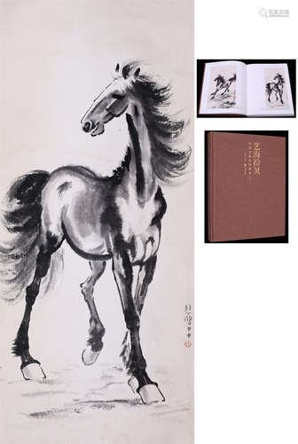 CHINESE SCROLL PAINTING OF HORSE WITH PUBLICATION