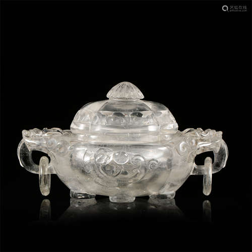 CHINESE ROCK CRYSTAL DRAGON LOOPED HANDLE LIDDED ROUND CENSER