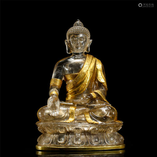 CHINESE PARTLY GILT ROCK CRYSTAL SEATED BUDDHA