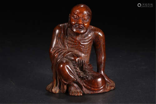 CHINESE BAMBOO CARVED SEATED LOHAN