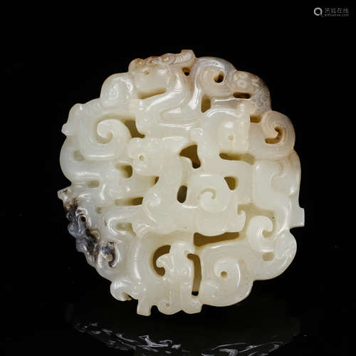 CHINESE WHITE JADE DRAGON PLAQUE