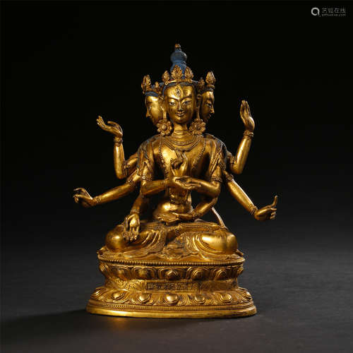 CHINESE GILT BRONZE STANDING GUANYIN