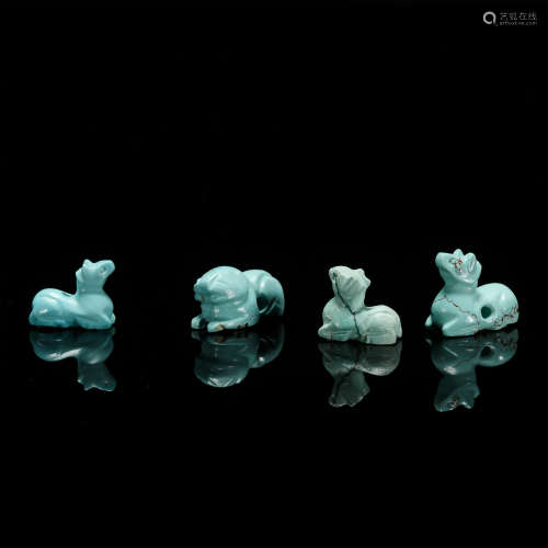 FOUR CHINESE TURQUOISE ANIMALS TABLIE ITEMS