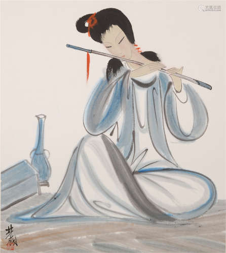 CHINESE SCROLL PAINTING OF SEATED BEAUTY WITH PUBLICATION