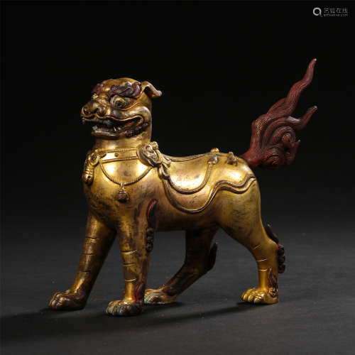 CHINESE GILT BRONZE BEAST QING DYNASTY