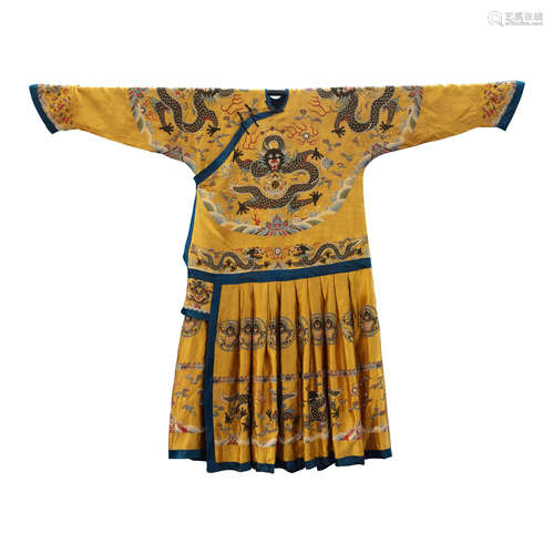 CHINESE EMBROIDERY IMPERIAL DRAGON ROBE QING DYNASTY