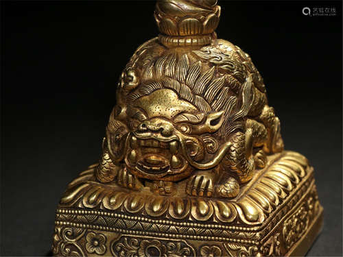 CHINESE GILT BRONZE BEAST OFFICIAL SEAL