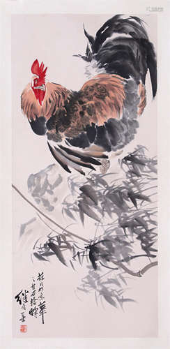 CHINESE SCROLL PAINTING OF ROOSTER AND BAMBOO