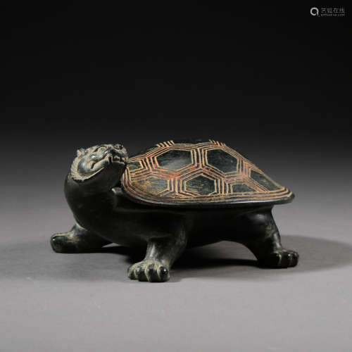 CHINESE JET CARVED TURTLE BRUSH WASHER