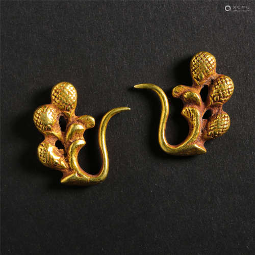 PAIR OF CHINESE PURE GOLD EARRINGS LIAO DYNASTY