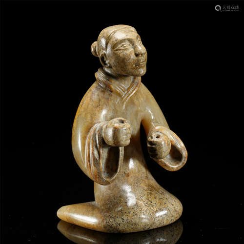 CHINESE NEPHRITE JADE KNEEL FIGURE