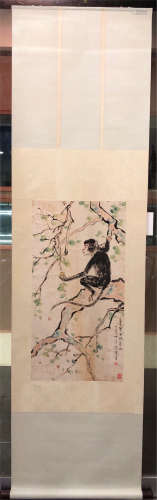 CHINESE SCROLL PAINTING OF MONKEY ON TREE