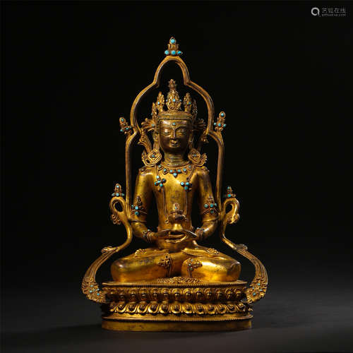 CHINESE GILT BRONZE SEATED BUDDHA