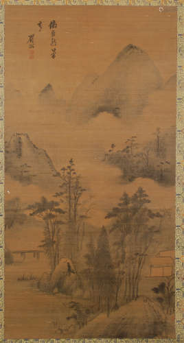 CHINESE ANCIENT SCROLL PAINTING OF MOUNTAIN VIEWS