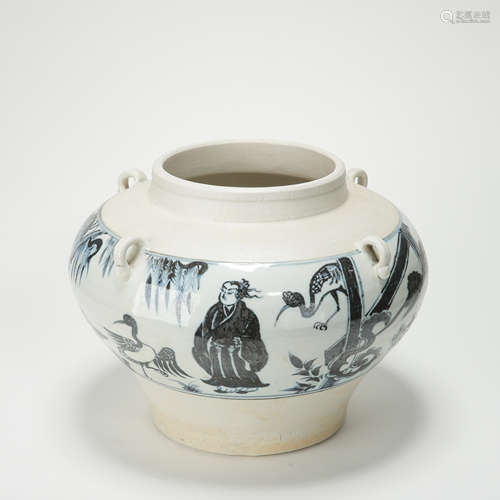 CHINESE PORCELAIN BLUE AND WHITE FIGURES JAR