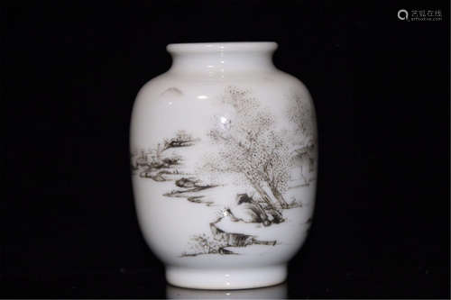 CHINESE PORCELAIN INK PAINTED LANDSCAPE VASE