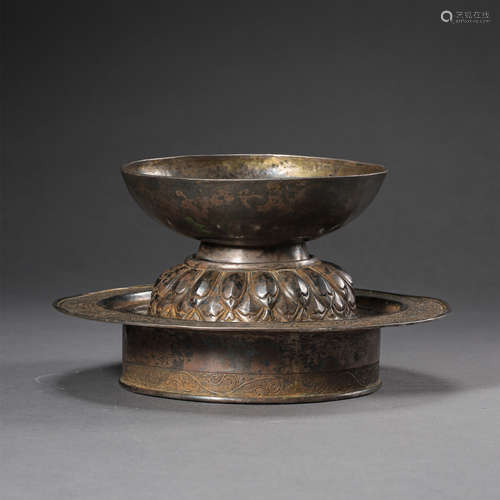 CHINESE PURE SILVER TEA CUP STAND LIAO DYNASTY