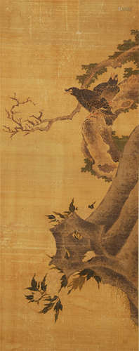 CHINESE SCROLL PAINTING OF BIRD ON TREE