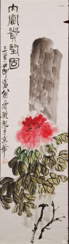 CHINESE SCROLL PAINTING OF ROCK AND FLOWER