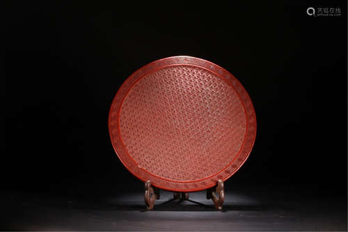 CHINESE CINNABAR ROUND PLAQUE QING DYNASTY